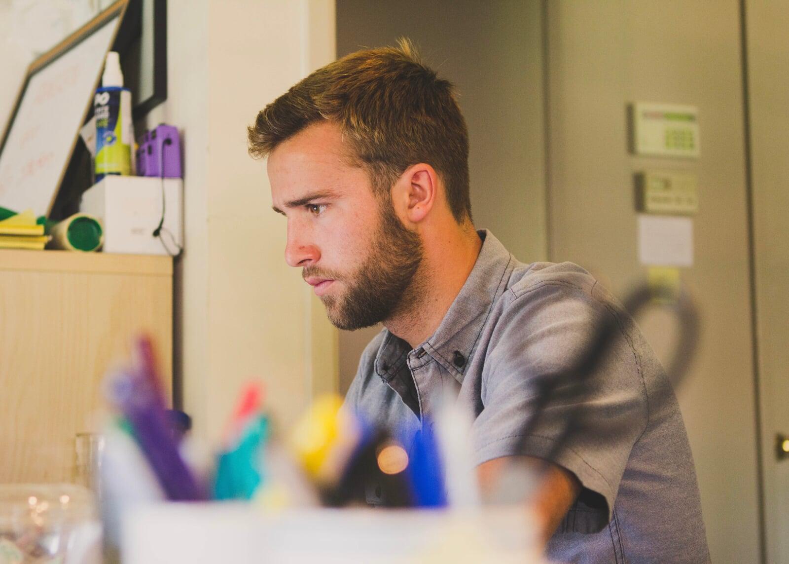man working solo business work office